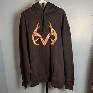 Realtree Black Hoodie with Camouflage Orange Antler Design